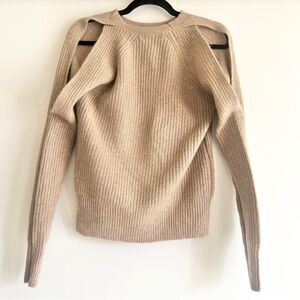 Neiman Marcus Cashmere Women's Open Shoulder Oatmeal Camel Sweater Size XS